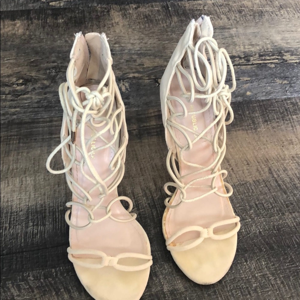 Velvet feel cream colored heels